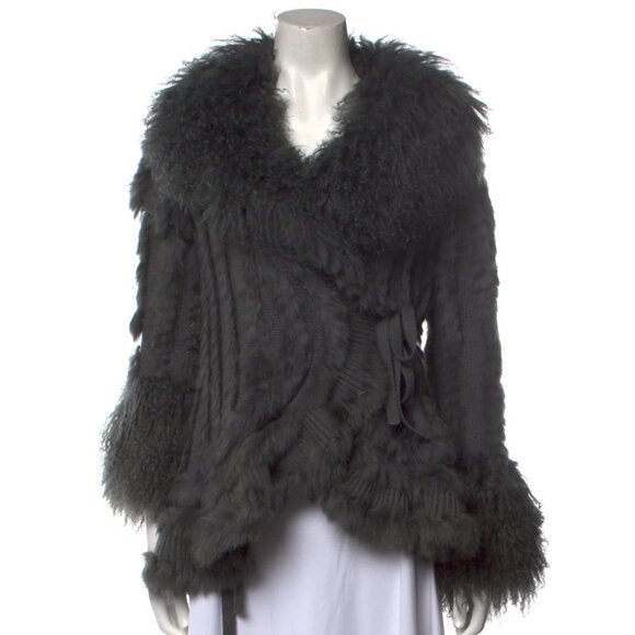 Dolce & Gabbana Grey Wool and Tibetan Lamb Fur Wrap Jacket 42 6 - Picture 1 of 8